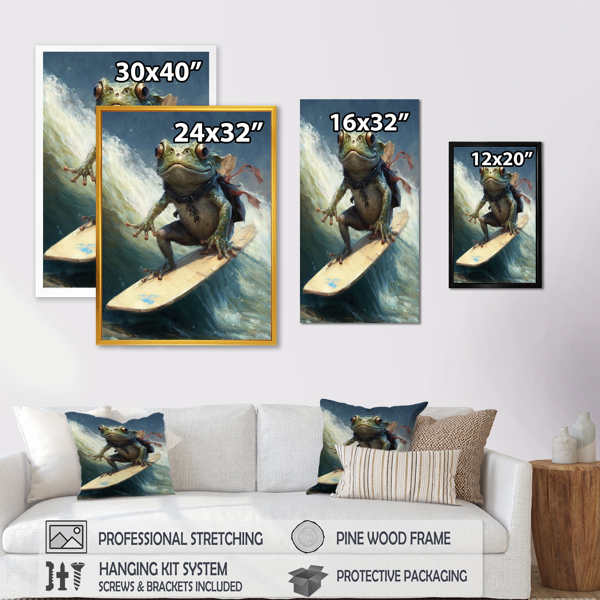 Designart Frog Surfing I Canvas Wall Art