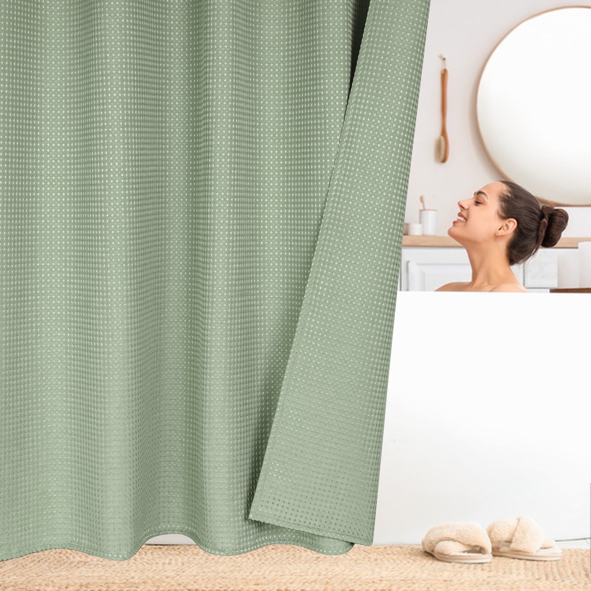 Inosoo Waffle Textured Shower Curtain, 72"W x 96"L Heavy Duty Tall Fabric Shower Curtains for Bathroom, Long Large Hotel Spa Luxury Cloth Bath Curtain, Sage Green