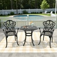 thumbnail image 2 of Hzzkey Adult 3-Piece Metal Outdoor Dining Sets with 1 Table and 2 Chairs, Black / Beige Cushions, 2 of 10