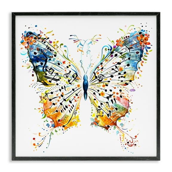 Stupell Industries Musical Butterfly Wings Insects Painting Black Framed Art Print Wall Art, 12 x 12