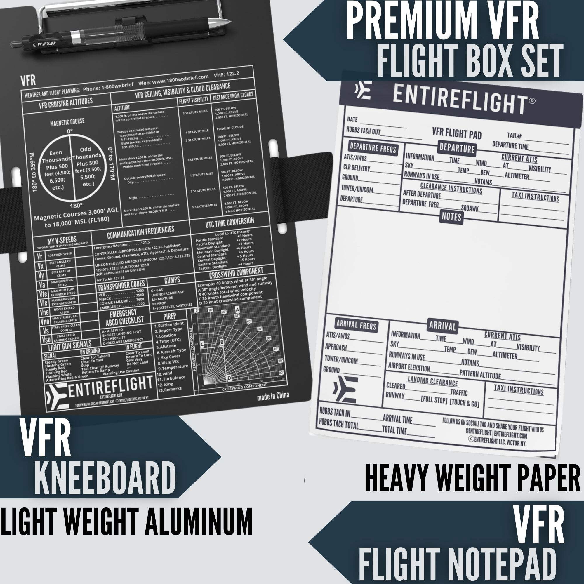 STUDENT PILOT BUNDLE - Aviation Pilot Kneeboard, E6b Flight Computer Plus Plotter  Cross Country Planning Notepad