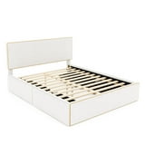 Churanty Queen Size Upholstered Platform Bed with 4 Drawers and Golden Edge on the Headboard & Footboard, White - Walmart.com