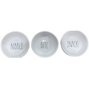 Rae Dunn Nibble Bite Snack Set of 3 Ivory Ceramic Bowls Black LL Letters Kitchen