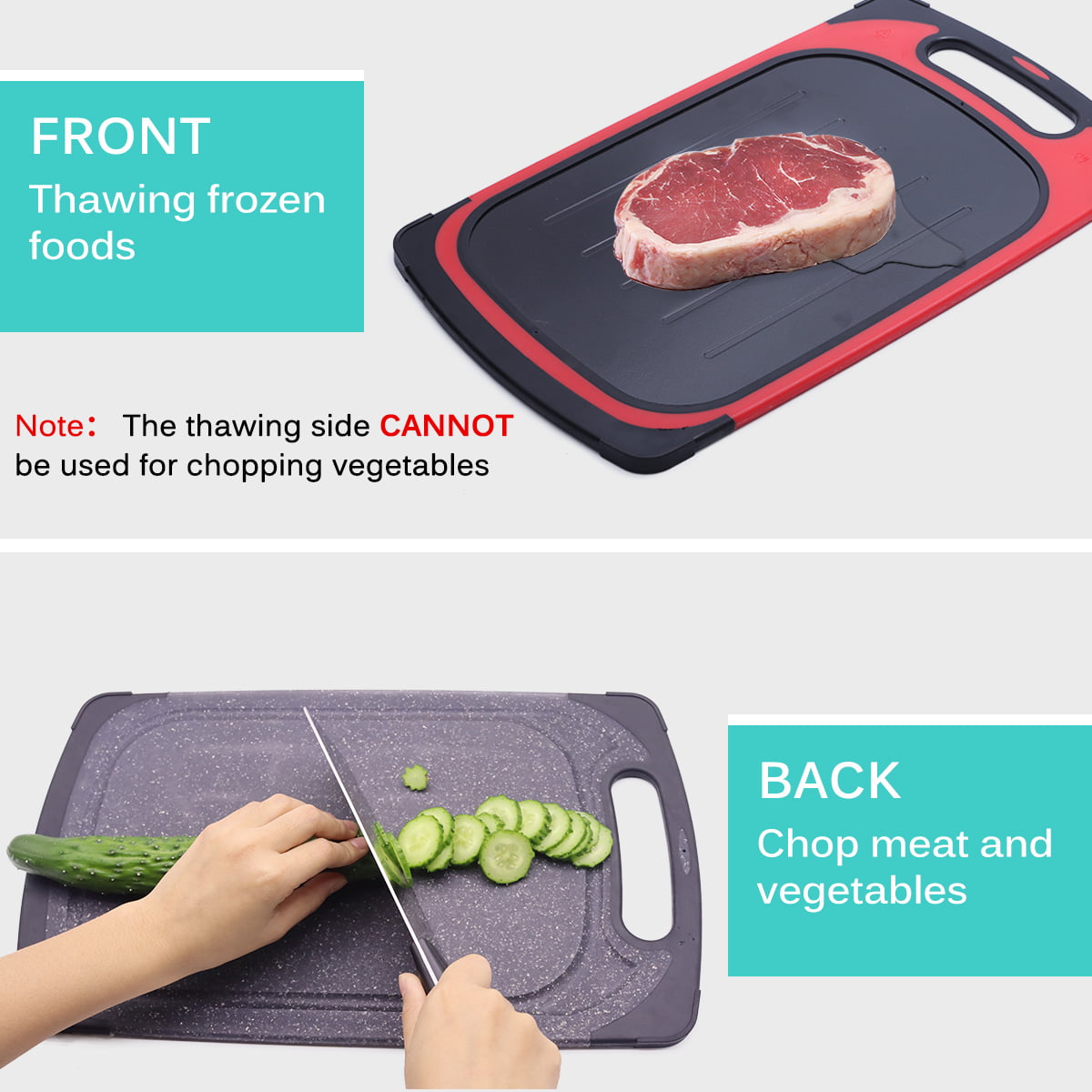 Magic Defrosting Plate with Drip Tray and Bonus Chopping Board 3-in-1 Set 100% Healthier and Faster defrosting by Lovatty Rapid thawing on Thaw Plate to defrost Frozen Meat Really Quickly 