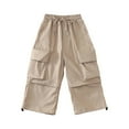 thumbnail image 2 of fnnxnal Girls' Cargo Pants for Girls Kids, Khaki Loose Cotton with Pockets, Elastic Waisted Loose Fit Girls Solid Color Pants, Casual Summer Casual Pants Size 4-5T, 2 of 9