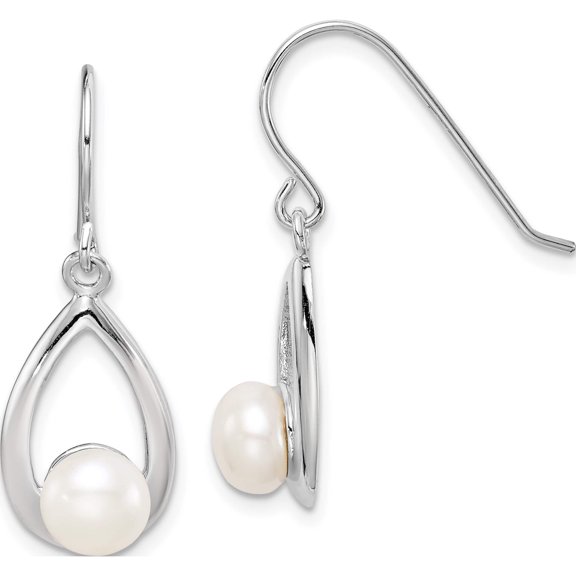Sterling Silver Rhodium-Plated 6-7mm White Button Fwc Pearl Dangle Earrings Made In China qe15357