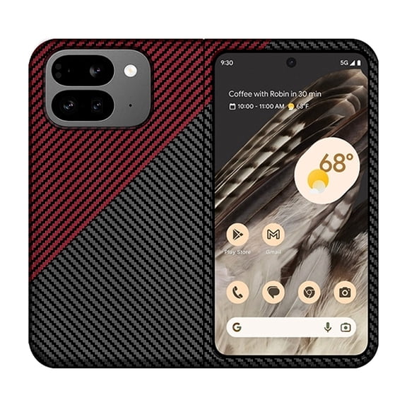 for Google Pixel 9 Pro Fold / Fold 2 Phone Case,Slim Hard PC   Soft TPU Lightweight Anti-Scratch Shock Absorption Carbon Fibre Durable Protective Case Wireless Charing Cover, Blackred