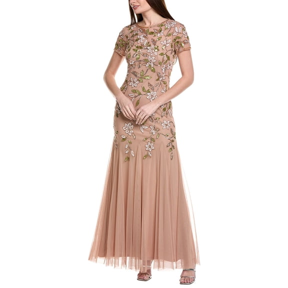 Adrianna Papell womens Beaded Gown, 6, Gold