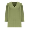 thumbnail image 4 of LEBONYARD Women's Fashionable V-Neck Solid Colored Chic Three Quarter Sleeves Temperament Pullover Tops Casual Ladies Loose Soft Fitting Tops, 4 of 5