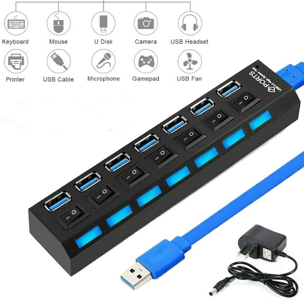 ORICO 7 Ports HUB Splitter USB 3.0 Super Speed 3.3Ft Cable for PC Laptop 
