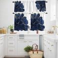 thumbnail image 3 of Blue Gold Flower Kitchen Curtains Valances and Tiers Set of 3 Deep Blue Gradient Vintage Abstract Line Tier Curtains and Valance with Rod Pocket for Small Windows, 27.5"x36", 3 of 9