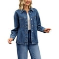 thumbnail image 4 of INSPIRE CHIC Women's Coat Jean Flat Collar Long Sleeve Fall Button Up Oversized Denim Jacket S Dark Blue, 4 of 6
