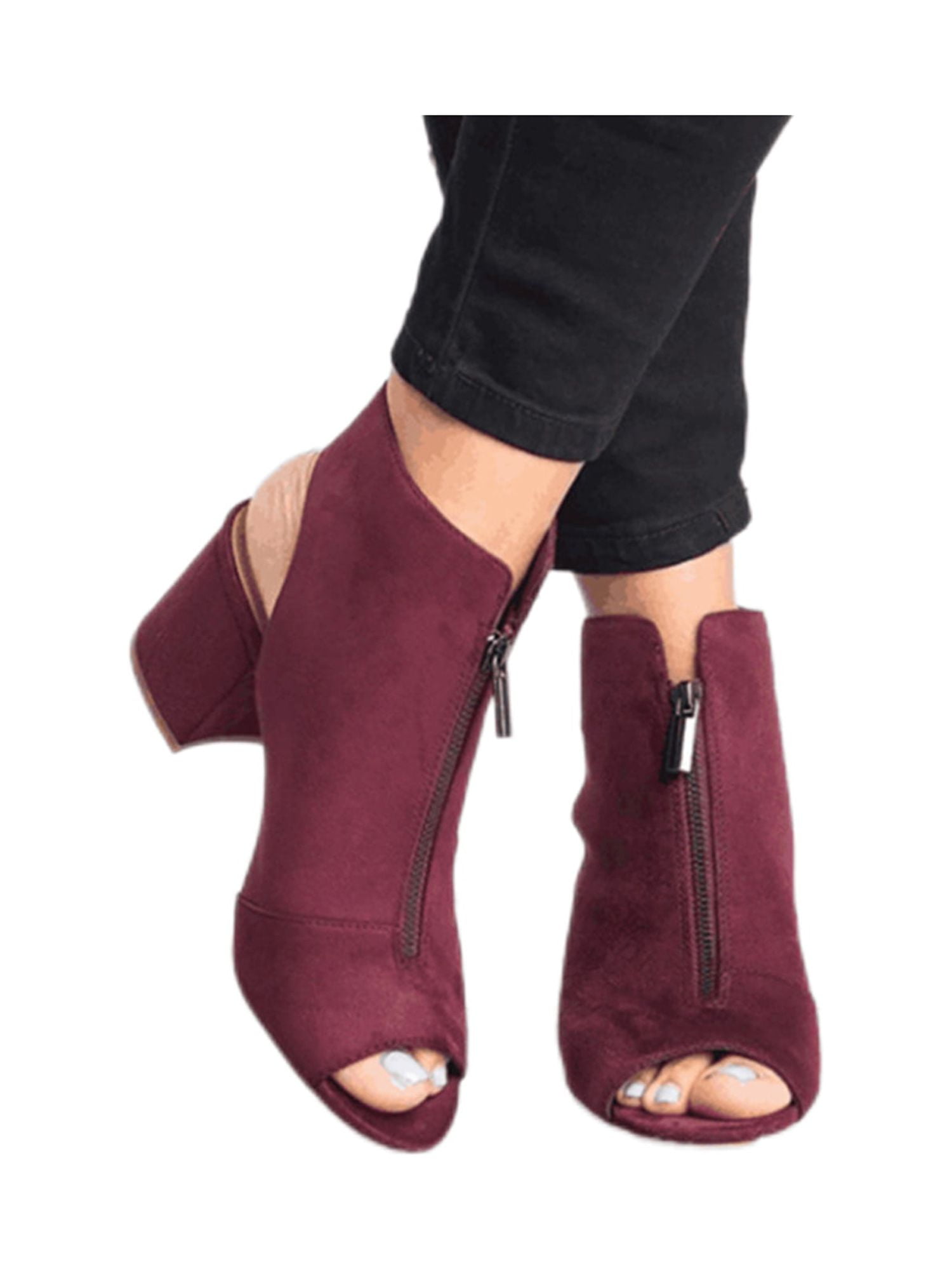 Plus size top peep toe booties