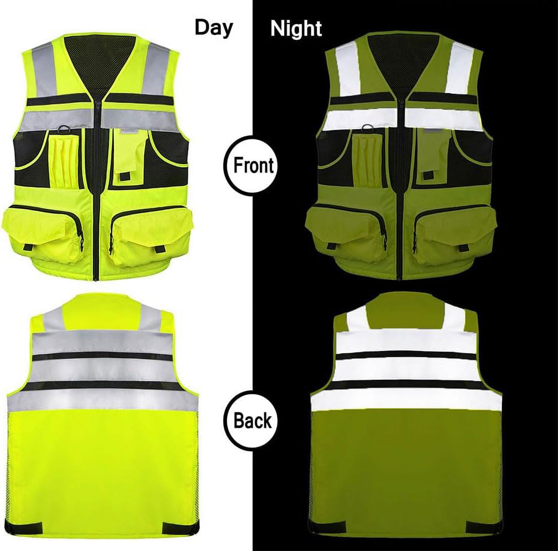 Kasa Style High-Visibility Reflective Safety Vest with 3M, Multi-Pocket, Unisex Design - Durable Workwear for Men and Women, Ideal for Construction Workers & Outdoor Safety (Yellow, 2X-Large)