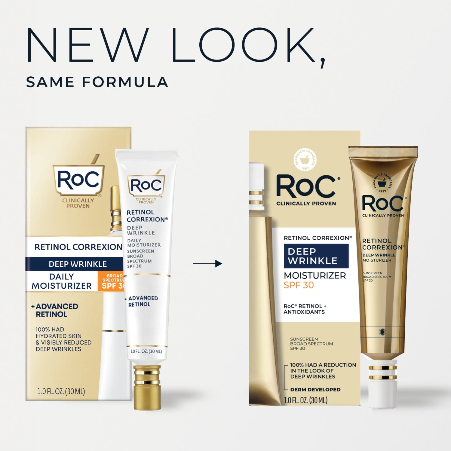 RoC Retinol Correxion Deep Wrinkle Face Moisturizer with SPF 30, for Fine Lines, Dark Spots, 1oz