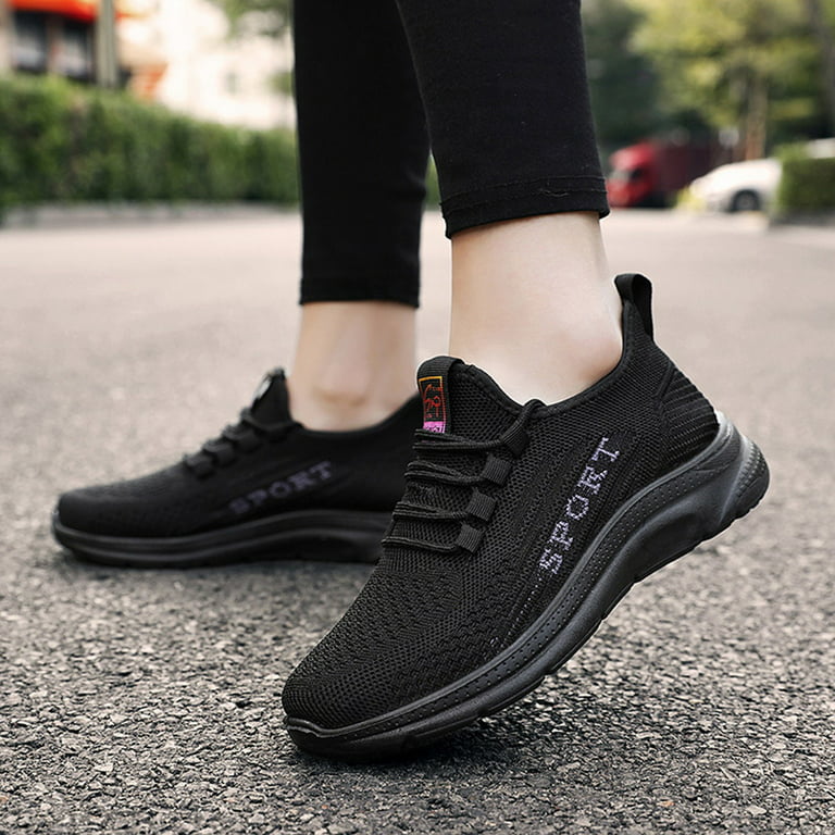 PMUYBHF Womens Sneakers Black Fashion Spring And Summer Women Sports Shoes  Flat Bottom Thick Bottom Light And Comfortable Running Shoes Lace Up