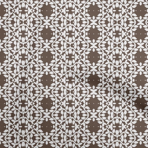 oneOone Cotton Poplin Brown Fabric Asian Floral Block Dress Material Fabric Print Fabric By The Yard 56 Inch Wide