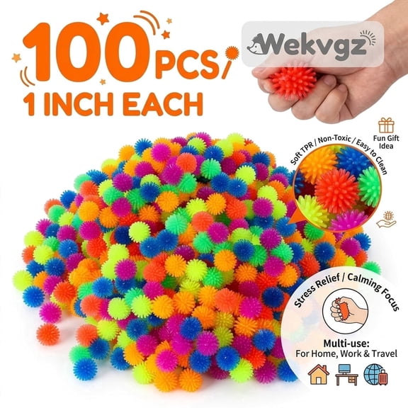 100 Pcs Spiky Sensory Balls, Mini Porcupine Balls Soft Fidget Stress Relief Calming Hedge Balls for Adults, Assorted Colors