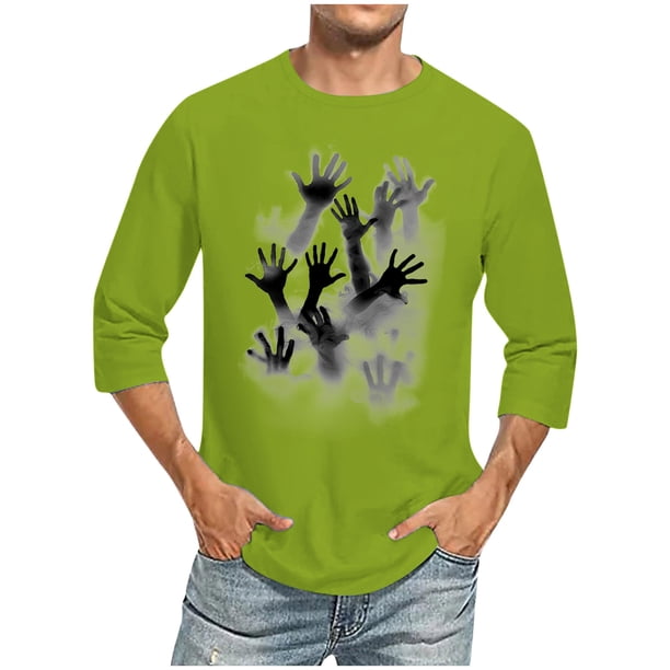 Camisas de Manga Larga para Hombres Imprimir Casual Cuello Redondo Blusa de Manga Corta, Camisas de Lino para Hombres