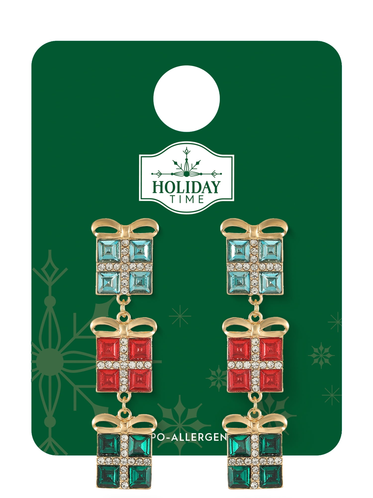Holiday Time Blue, Red and Green Present Earrings, 1 Pair