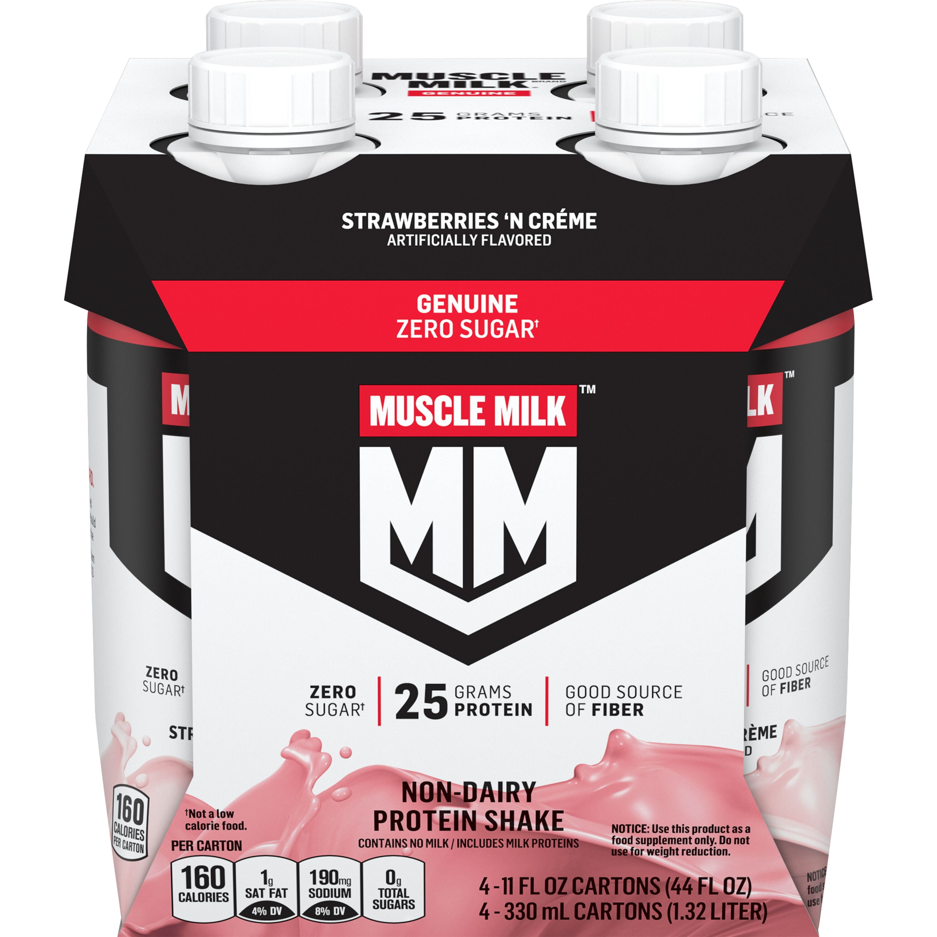 Muscle Milk Genuine Protein Shake Strawberries 'n Crme, 11 fl oz Carton, 4 Pack