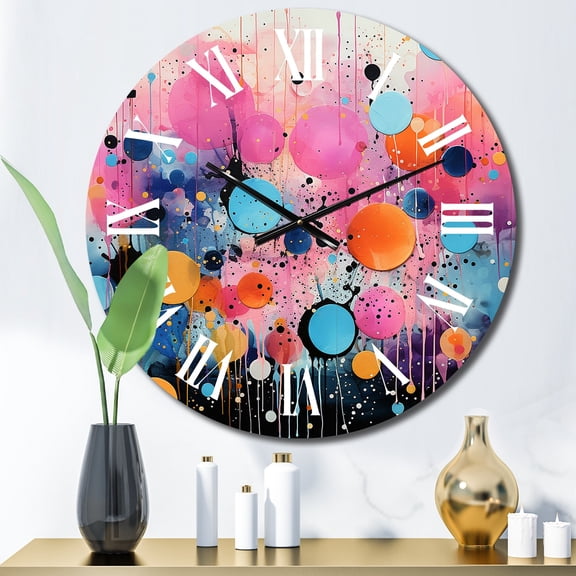 Designart "Assembling Neon I" Abstract Collages Oversized Wall Clock