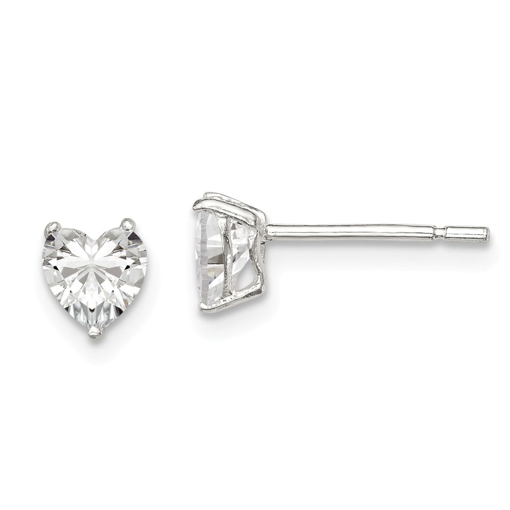 Sterling Silver Jewelry Button Earrings Solid 5 mm 5 mm Heart CZ Post Earrings