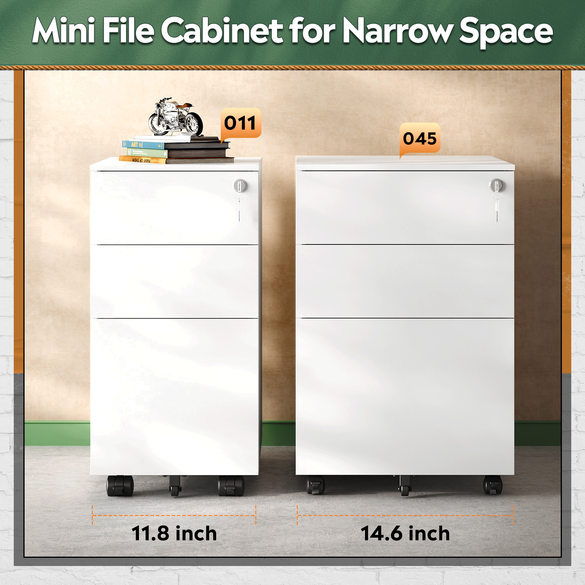 GALAXHERO 3-Drawer File Cabinet, Vertical Metal Filing Cabinet with Lock, Mobile Office Cabinet with Drawers for Home Office, Legal,Letter, A4-Size Files, White