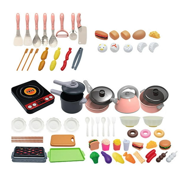 Juego de accesorios de cocina, juguetes de cocina para niños, juego de ollas y sartenes, utensilios de cocina de simulación con utensilios, regalo de 71 piezas