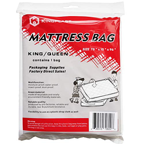 K KINGPLAST 2 Pack King/Queen Mattress Bag for Moving 78 x 10 x 96 Clear Plastic Disposal Mattress Storage Bag Cover for Waterproof 