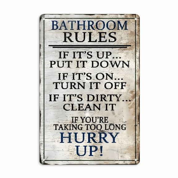 Vintage Bathroom Rules Metal Tin Sign - 8x12 Inch Rustic Wall Decor with Humorous English Text, Durable Tinplate for Farmhouse, Kitchen, Garage, Bar & Restroom - Easy to Hang Multi-Purpose Home Art,