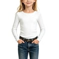 thumbnail image 2 of NAISIBABY Girls Long Sleeve T-Shirts, Ribbed Crew Neck School Uniform Basic Tee White Size 7, 2 of 4