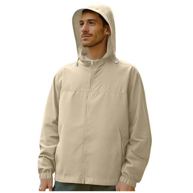 Men's UPF 50 Sun Shirt, Fishing & Outdoor Long Sleeve Hooded Rash Guard, Quick-Dry Sun Protection Shirt with Zipper Pockets