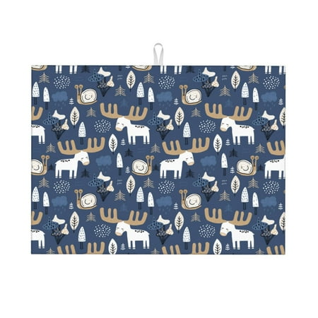 

Kdxio Forest Elk for Dish Drying Mat 24*18 inch Absorbent Dish Drainer Kitchen Counter Large Size Dish Drying Pad for Countertops Draining Racks