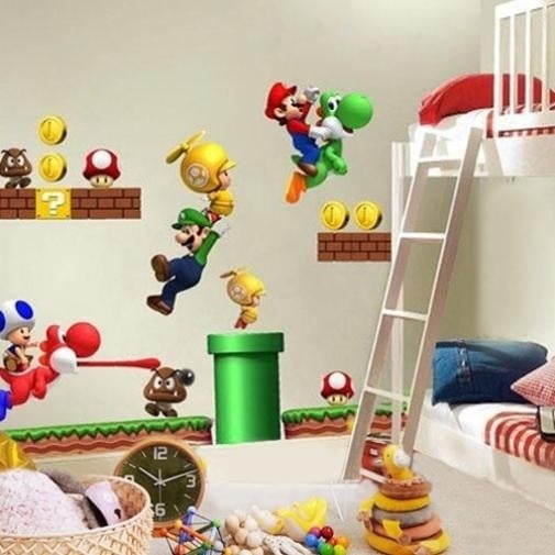 Décoration d'anniversaire Mario Super Bros pour enfants, fournitures de  fête de dessin animé, autocollants de