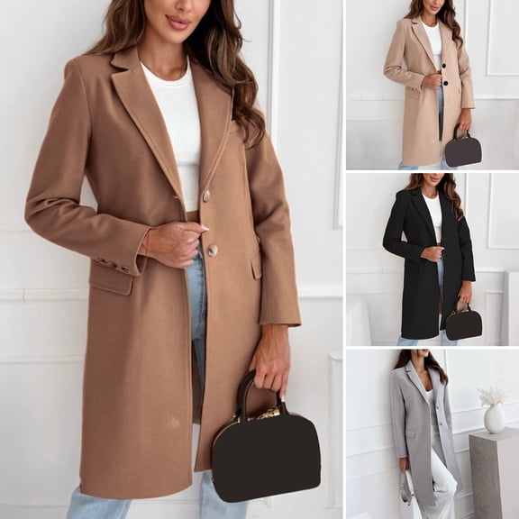 BAETEUY Winter Women Woolen Coat, Button Closure, Thick Mid Length, Pure Color, Turn-down Collar, Jacket, Warm Formal Business, OL Commuting, Overcoat