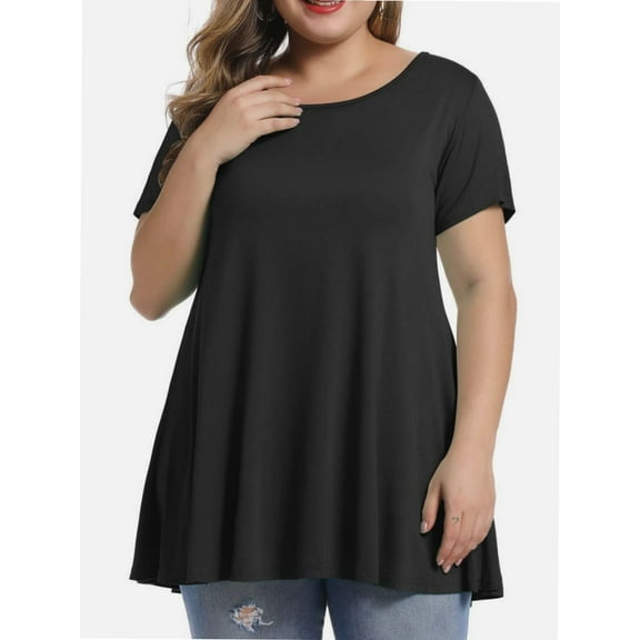 Womens Plus Size Short Sleeve Casual Summer Round Neck Shirts Tunics for Leggings