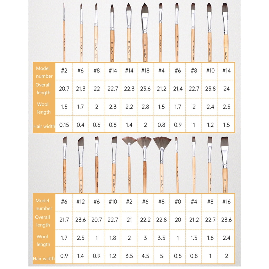Zeiwohndc 24 Pcs Artist Brushes Nylon Hair Paint Brush Painting Brushes with Cloth Roll