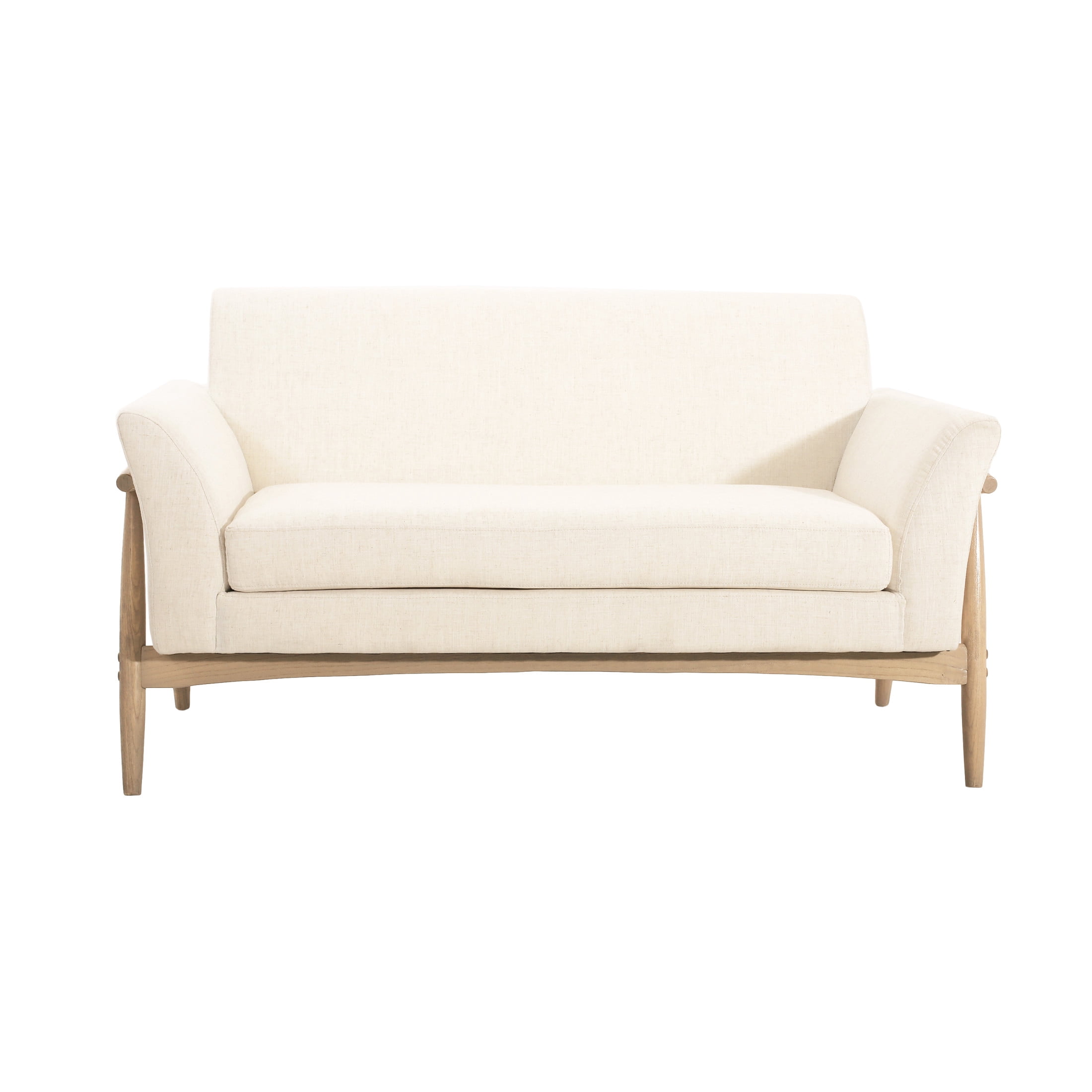 Noble House Modern Beige Fabric Loveseat with Cushioned Seats