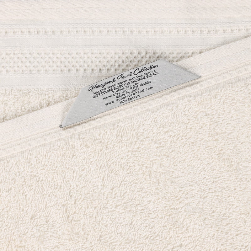 Superior Honeycomb Cotton Medium Weight Face Towels Washcloths, Set of 12, Ivory