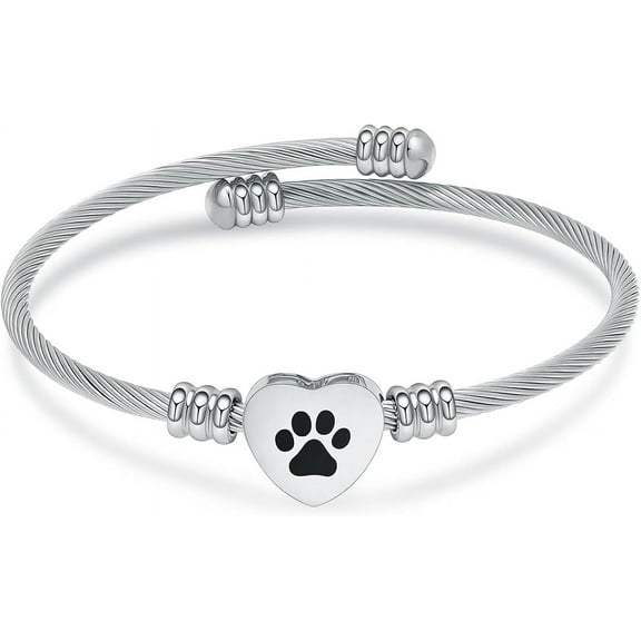Paw Print Heart Cremation Urn Bracelet for Ashes Adjustable Keepsake Bangle Jewelry for Dog / Cat Keepsakes Memorial Ashes Bracelet