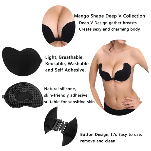 LELINTA Strapless Bra Self Adhesive Backless Bras Silicone Push up Bra for  Women, Upgrade style, Black