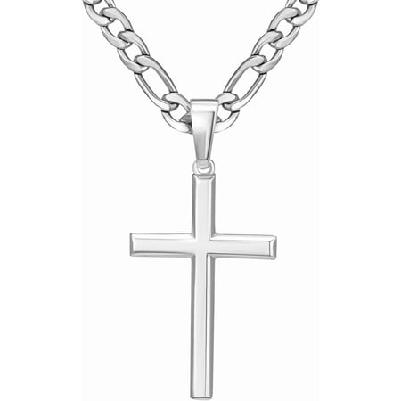 Soleilie Silver-Tone Cross Pendant Necklace for Men & Women - Classic Polished Cross Charm with Durable Link Chain, Hypoallergenic Religious Jewelry Gift (18-20 Inch)