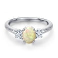 thumbnail image 3 of Gem Stone King 925 Sterling Silver White Ethiopian Opal and White Moissanite Engagement Ring for Women | 0.83 Cttw | Oval Cabochon 7X5MM | Gemstone October Birthstone | Size 8, 3 of 7