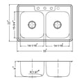 thumbnail image 4 of Houzer 3322-9BS4-1 Glowtone Double Bowl Drop-In Stainless Steel Sink, 33-by-22-by-9-Inch, 4 of 4