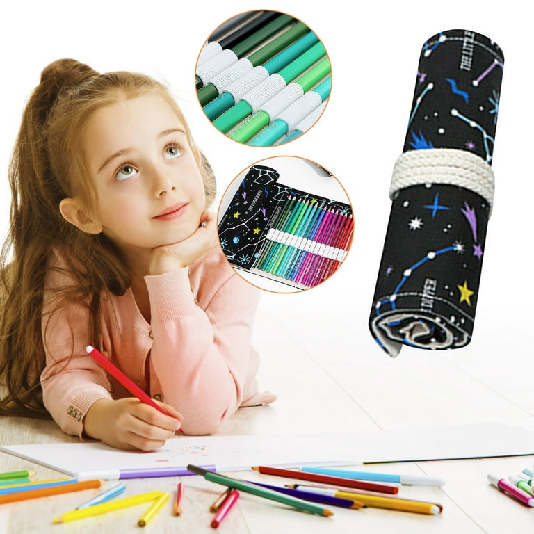 HIBRO Stationery Paper And Envelopes Set with Lines Night Sky Sketch  Colored Pencil Pencil Bag Small Students Large Capacity Canvas Pen Curtain  Roll Pencil Bag 12 24 36 48 72 Holes Creative Pen Roll 