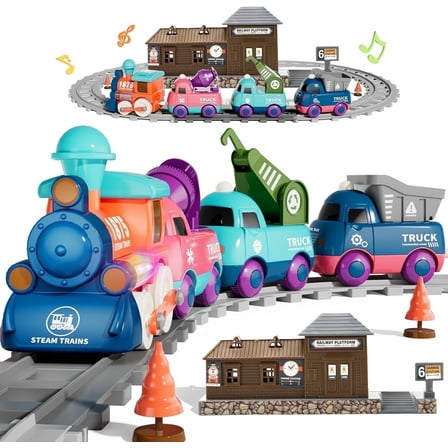 Electric Train Set for Toddlers 2-4, Kids Train Set with Track, Light & Music, Magnetic Train Toys for Boys & Girls - Best Gifts for 2-5 Years Old