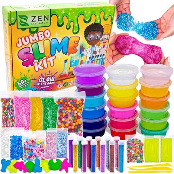 DIY Slime Kit for Girls Boys - Ultimate Glow in The Dark Glitter Slime Making Kit - Slime Kits Supplies Include Big Foam Beads Balls, 18 Mystery Box Containers Filled with Fluffy Crystal P