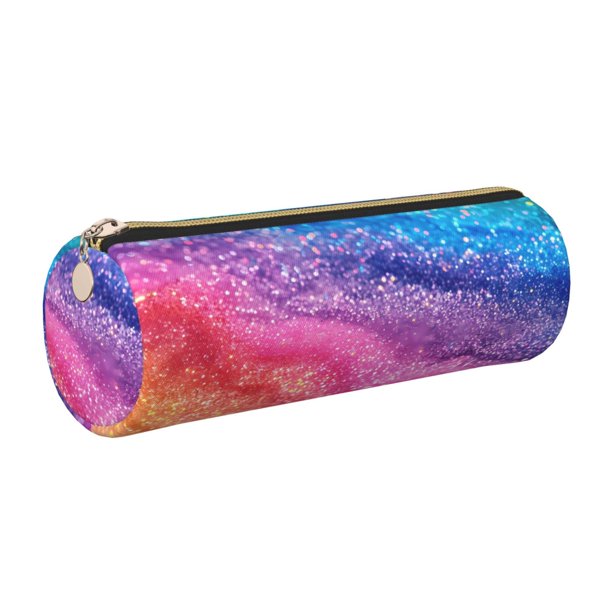 Disketp Rainbow Glitter Cute Estuche Organizador de Lápices de Cuero, Estuche de Oficina con Cremallera para Bolígrafo y Lápiz