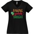 thumbnail image 3 of Inktastic Christmas Baking Spirits Bright with Green Oven Mit Women's Plus Size V-Neck T-Shirt, 3 of 5